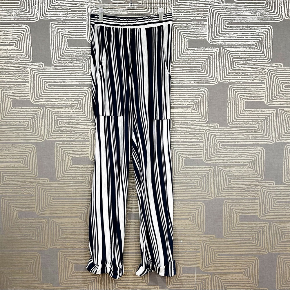 FREE PEOPLE BEACH Navy and white striped lightweight pants.